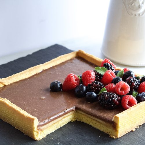 Crostata con Ganache al Cioccolato bianco, Cioccolato al Latte e frutti di bosco
