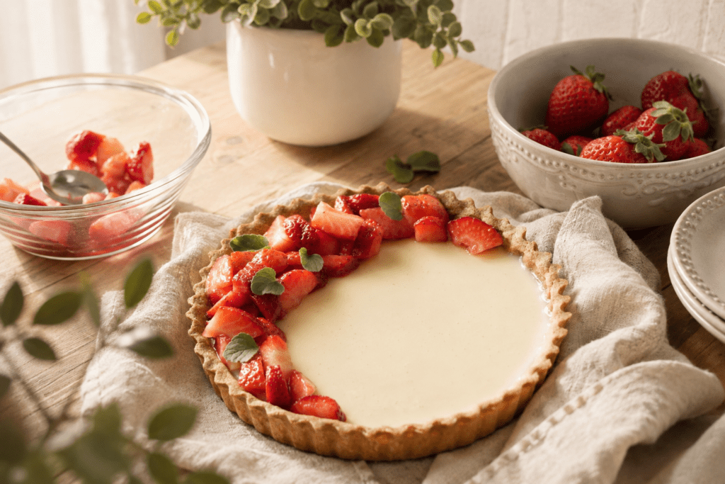 Crostata con pannacotta e fragole