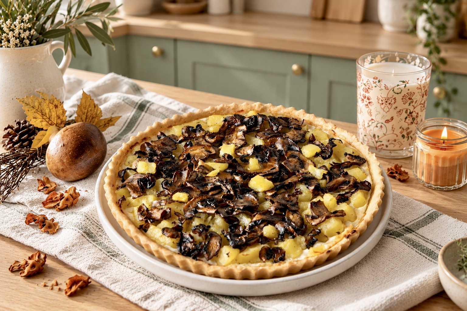 Torta salata con champignon, patate e ricotta