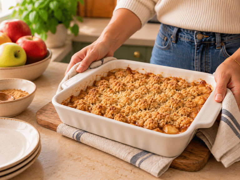 Crumble di mele appena sfornato