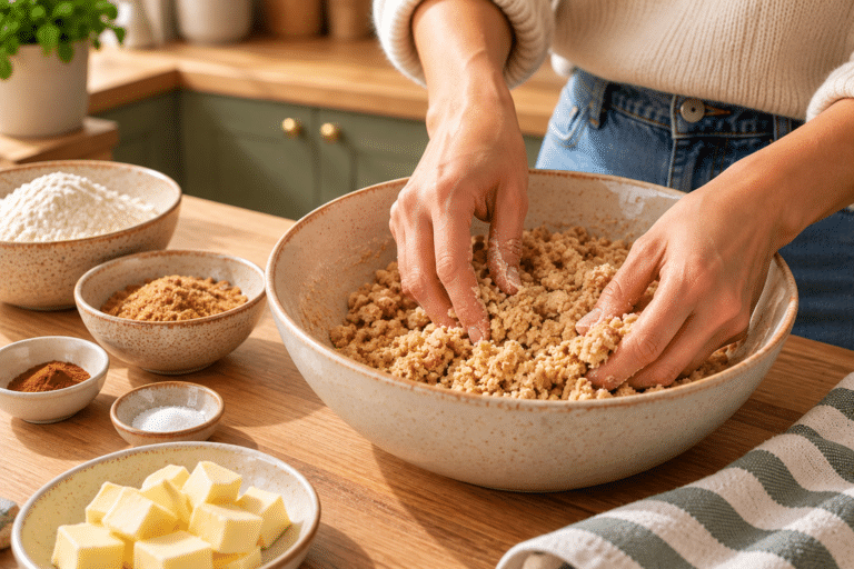 Impasto per crumble in cucina rustica