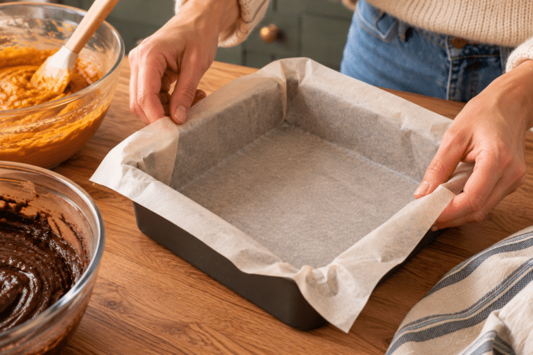 Preparazione della teglia con carta forno