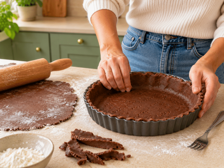 Preparazione di una crostata al cioccolato