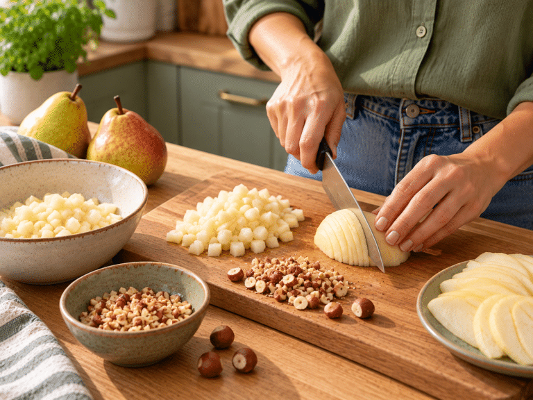Preparazione rustica di pere e nocciole