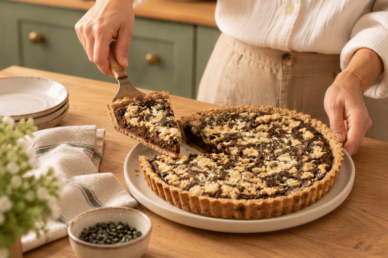 Servizio di crostata al cioccolato