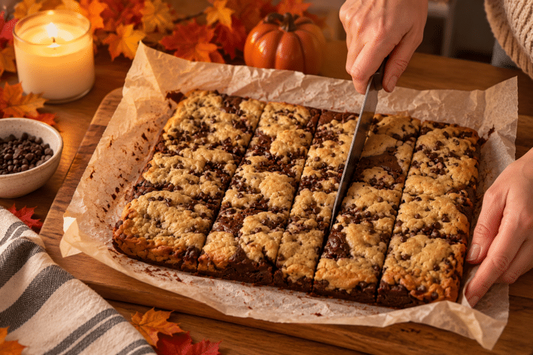 Taglio autunnale di quadrotti cioccolatosi